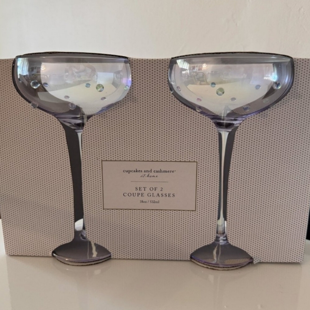 🤍▪️Cupcakes & Cashmere▪️Champagne Coupe Glasses Colorful 3D Beaded Dots